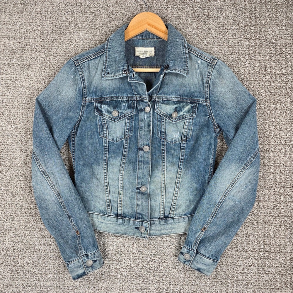 Denim & Supply Ralph Lauren Womens XS Blue Distressed Trucker Jean Jacket
